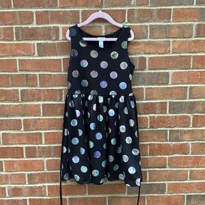 EUC Sz 10 Justice black dress with silver metallic dots